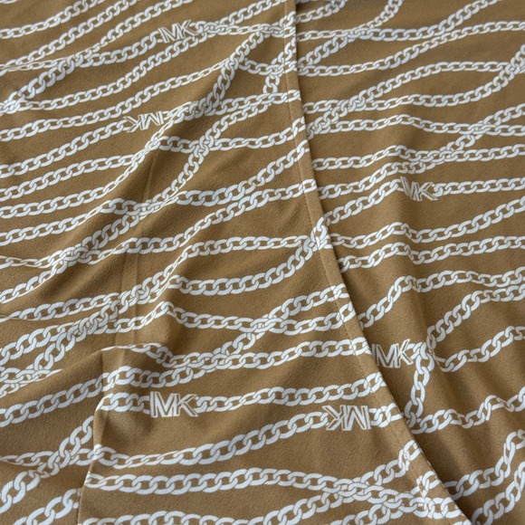 Michael Kors Women Medium Tan Chain Link MK Logo Faux Wrap V-Neck Blouse Top - Picture 4 of 6